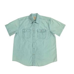 LL Bean Shirt Mens XL Blue Sunwashed Canvas Short Sleeve Button Down Work 270135